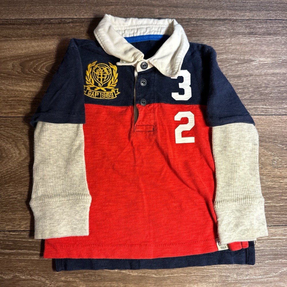 Baby Gap Embroidered Long Sleeve Button Up Polo Shirt Toddler Sz 18-24 m